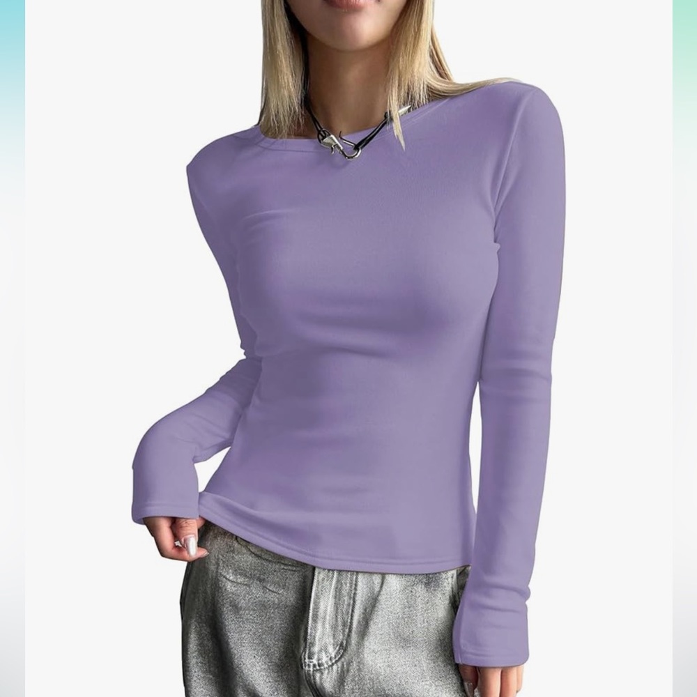 BeadChica Women's Long Sleeve Shirts Crew Neck Slim Fit Basic Tops New Size XL